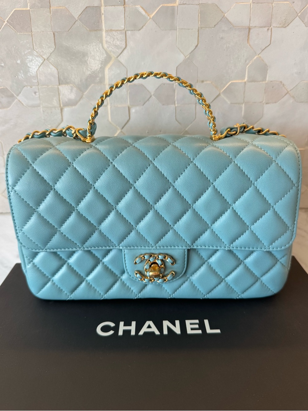 CHANEL Quilted Top Handle Shoulder Bag- PERFECT condition